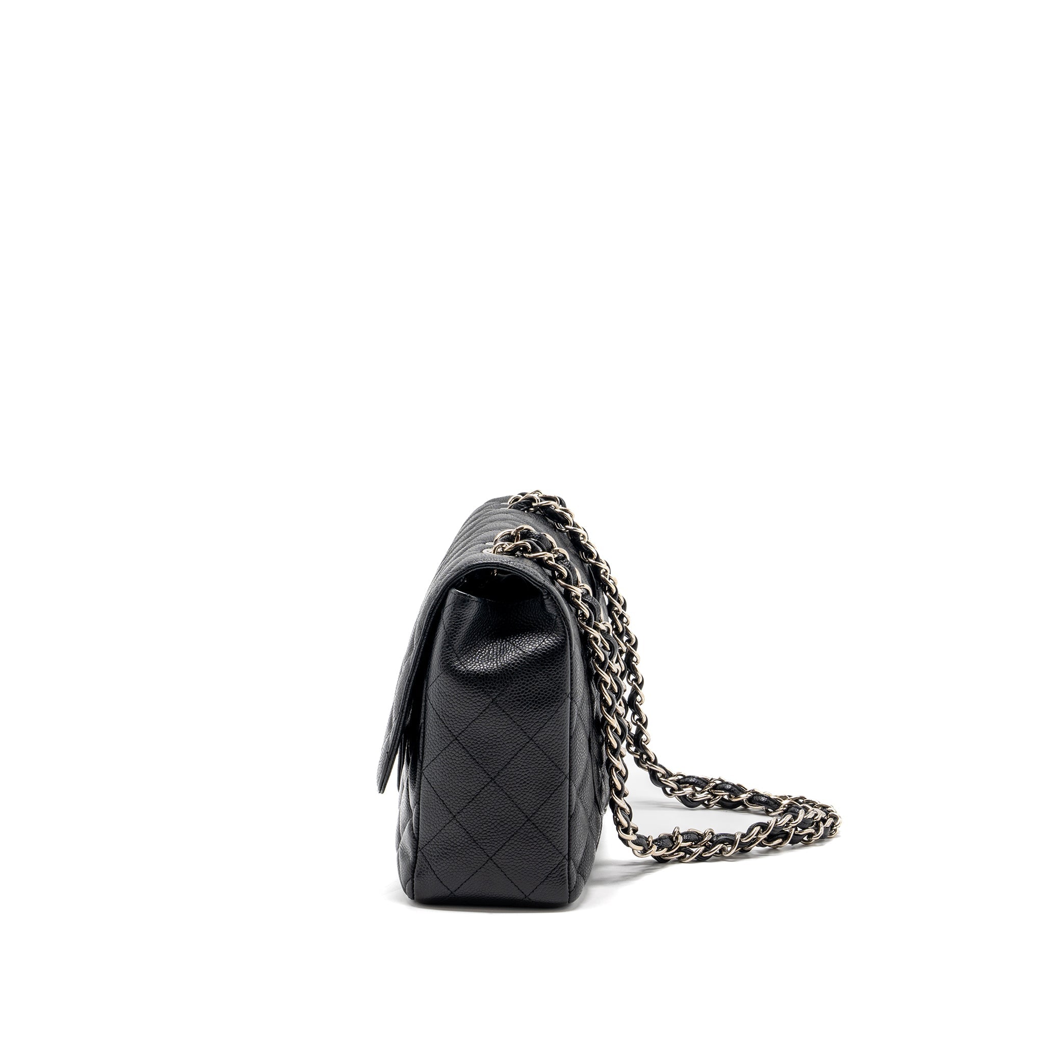 CHANEL CLASSIC JUMBO SINGLE FLAP BAG CAVIAR BLACK SHW