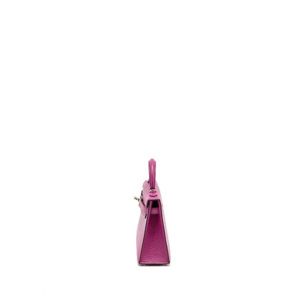 HERMES MINI KELLY CHÈVRE MYSORE ROSE POURPRE SHW