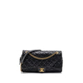 CHANEL LARGE FLAP BAG GRAINED CALFSKIN BLACK BRUSHED GHW
