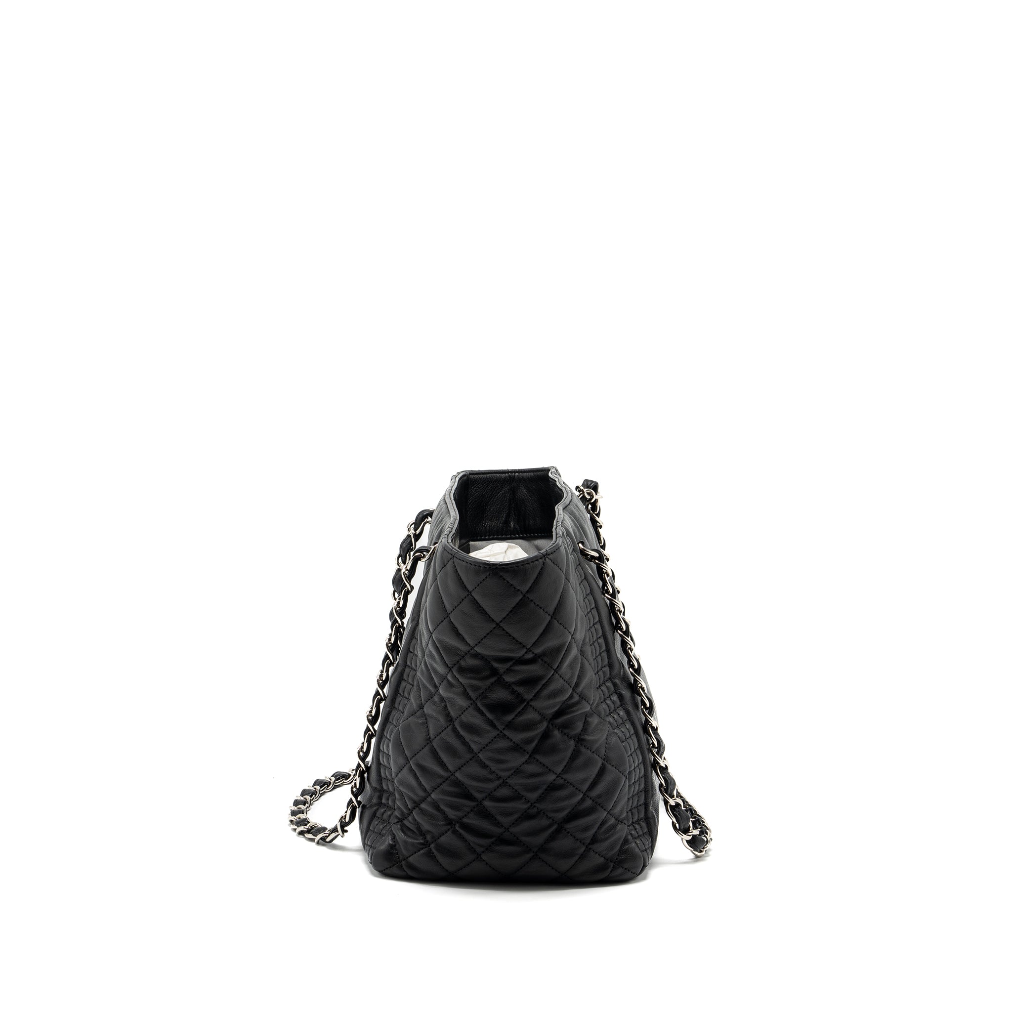 CHANEL CC LOGO SHOPPING TOTE BAG LAMBSKIN BLACK SHW
