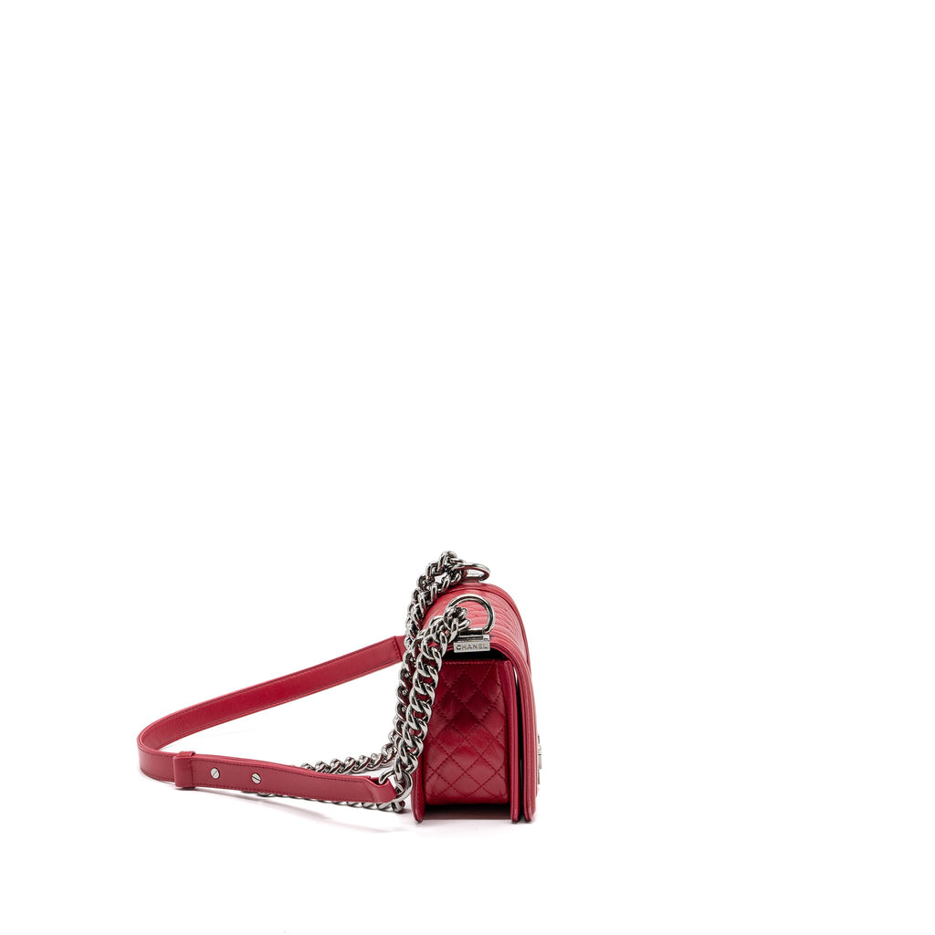 CHANEL SMALL BOY BAG CALFSKIN RED SHW