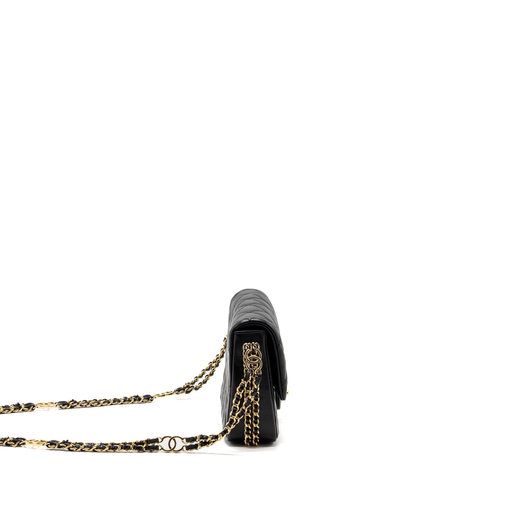 CHANEL 23C FLAP BAG WITH CC LOGO CHAIN CAVIAR BLACK GHW (MICROCHIP)