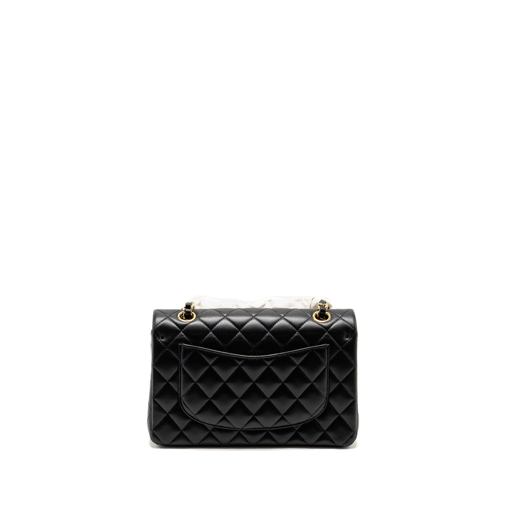 CHANEL SMALL CLASSIC DOUBLE FLAP BAG LAMBSKIN BLACK GHW(MICROCHIP)
