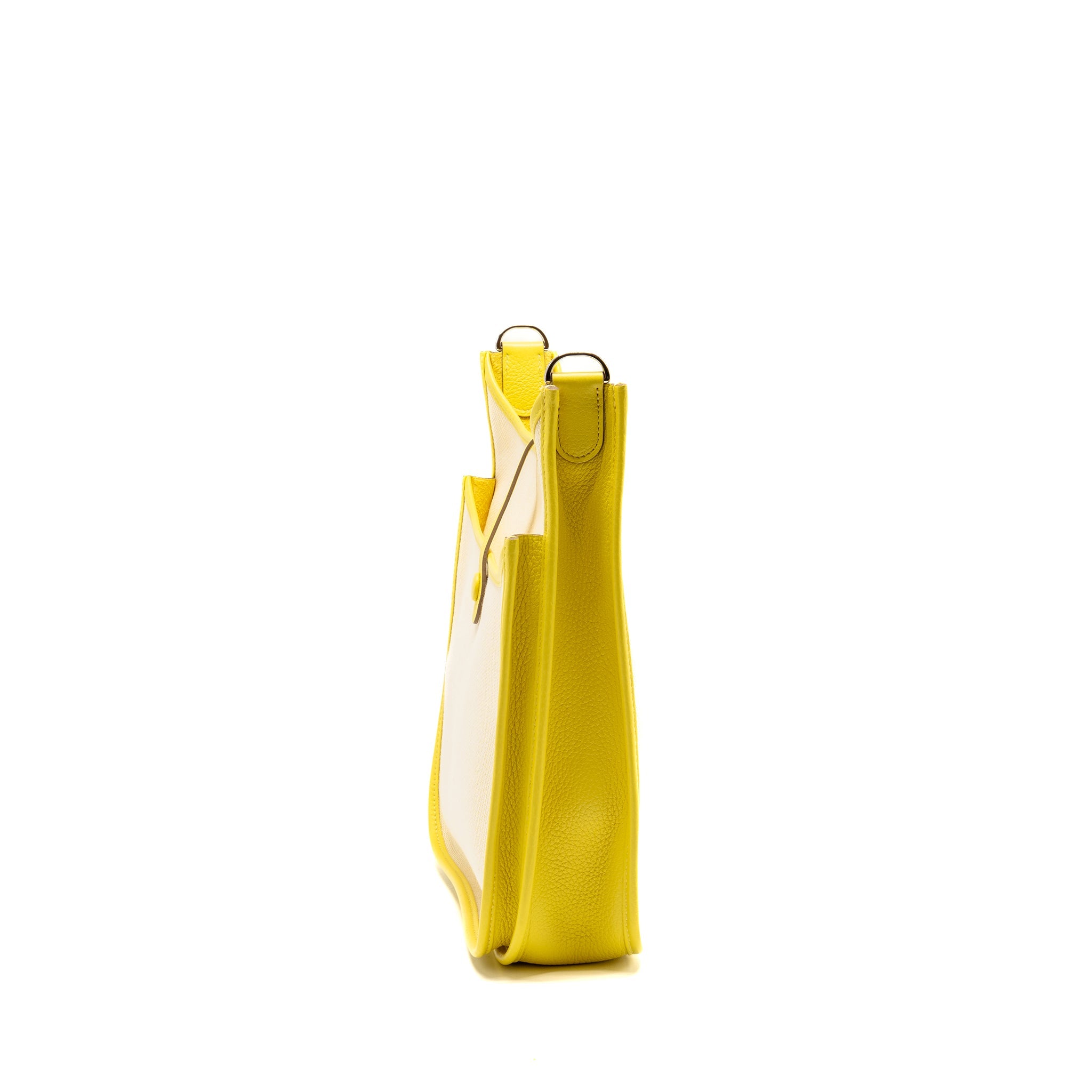 HERMES EVELYNE 29 BAG CANVAS/CLEMENCE ECRU-CITRON/LIME SHW