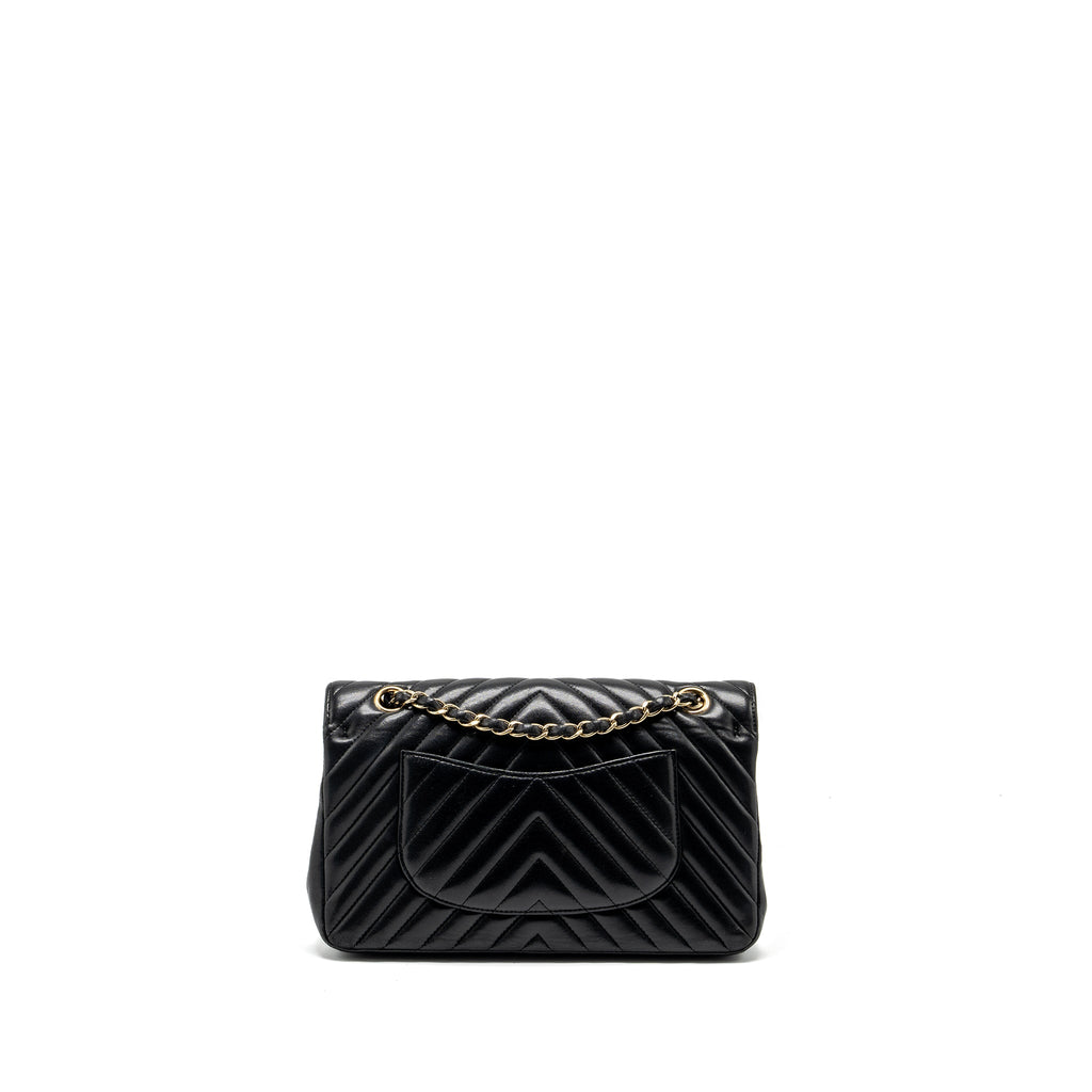 CHANEL MEDIUM CLASSIC DOUBLE FLAP BAG CHEVRON LAMBSKIN BLACK LGHW
