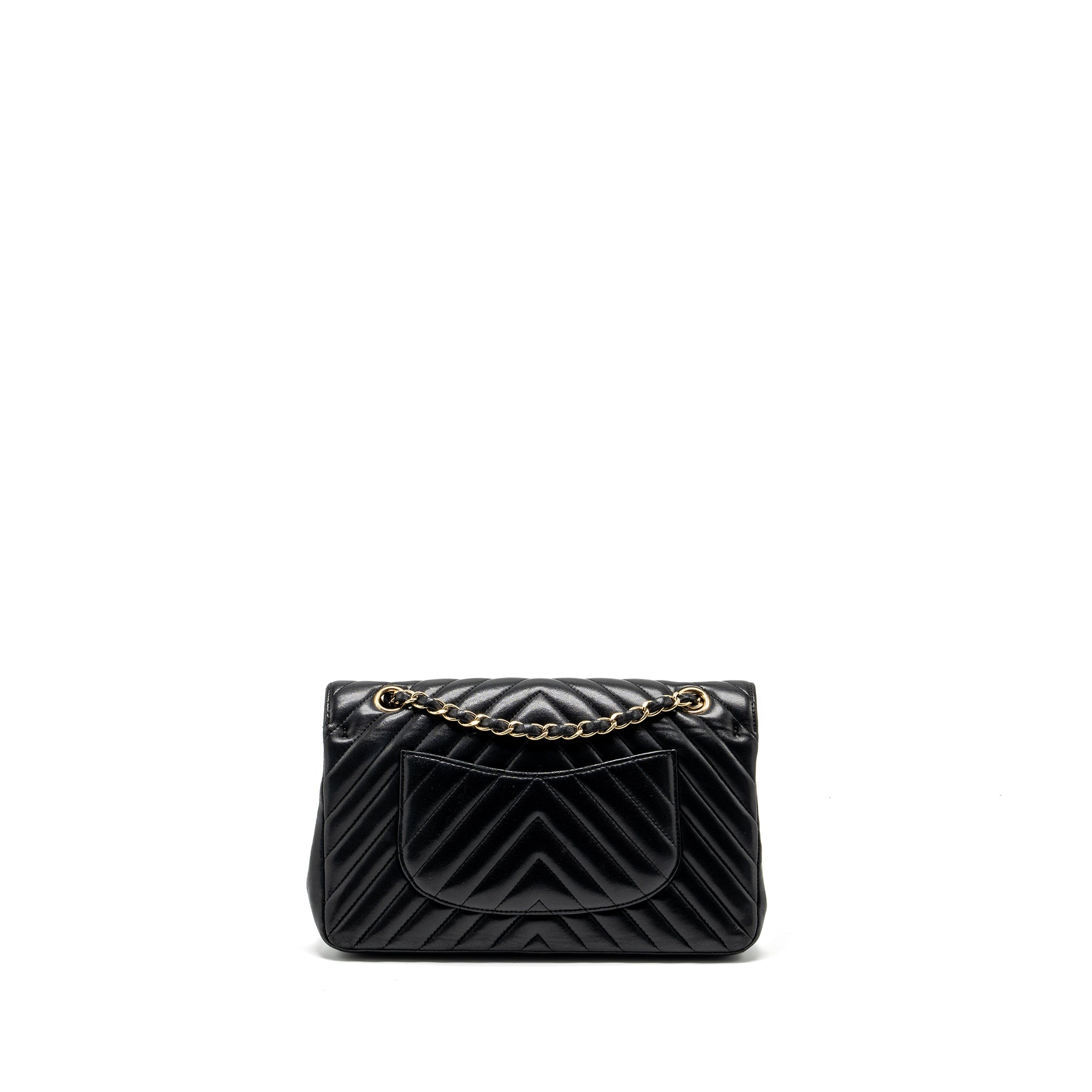CHANEL MEDIUM CLASSIC DOUBLE FLAP BAG CHEVRON LAMBSKIN BLACK LGHW