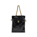 CHANEL SMALL DRAWSTRING TOTE BAG WITH CHAIN SHINY LAMBSKIN BLACK GHW