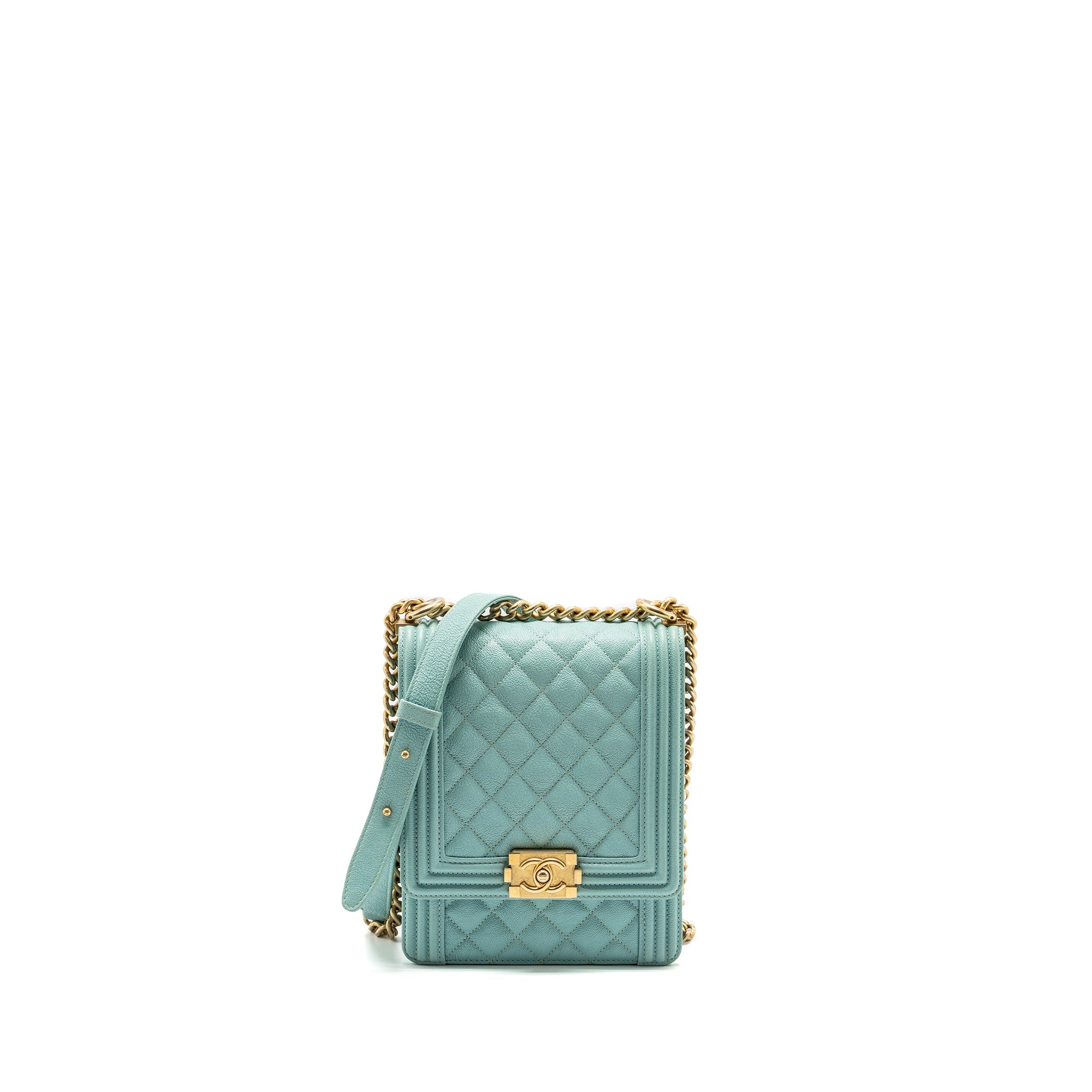 CHANEL NORTH SOUTH BOY BAG CAVIAR LIGHT BLUE GHW