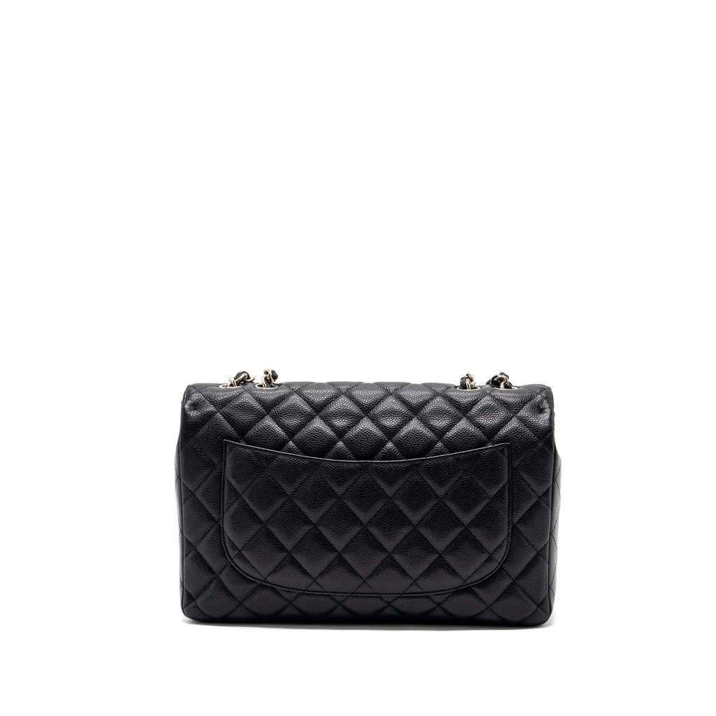 CHANEL CLASSIC JUMBO SINGLE FLAP BAG CAVIAR BLACK SHW