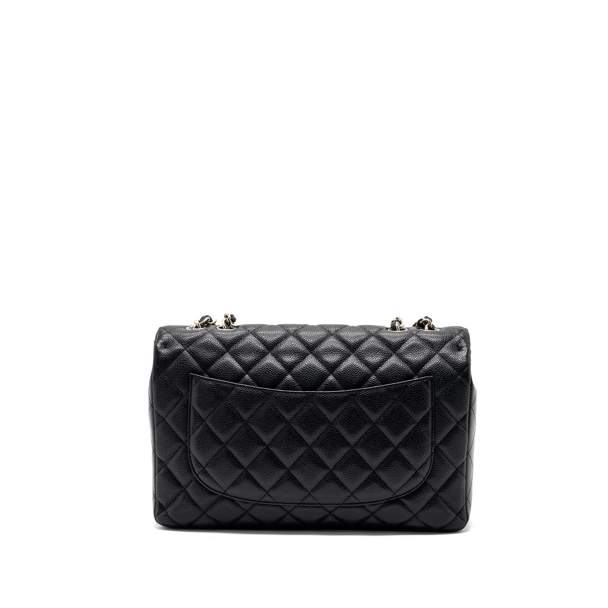 CHANEL CLASSIC JUMBO SINGLE FLAP BAG CAVIAR BLACK SHW