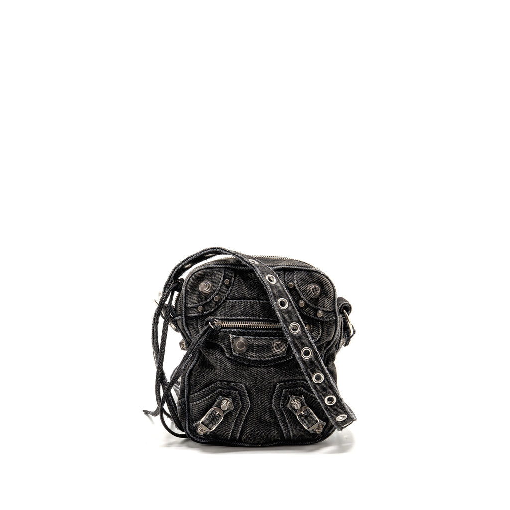 BALENCIAGA LE CAGOLE CROSSBODY BAG DENIM BLACK SHW