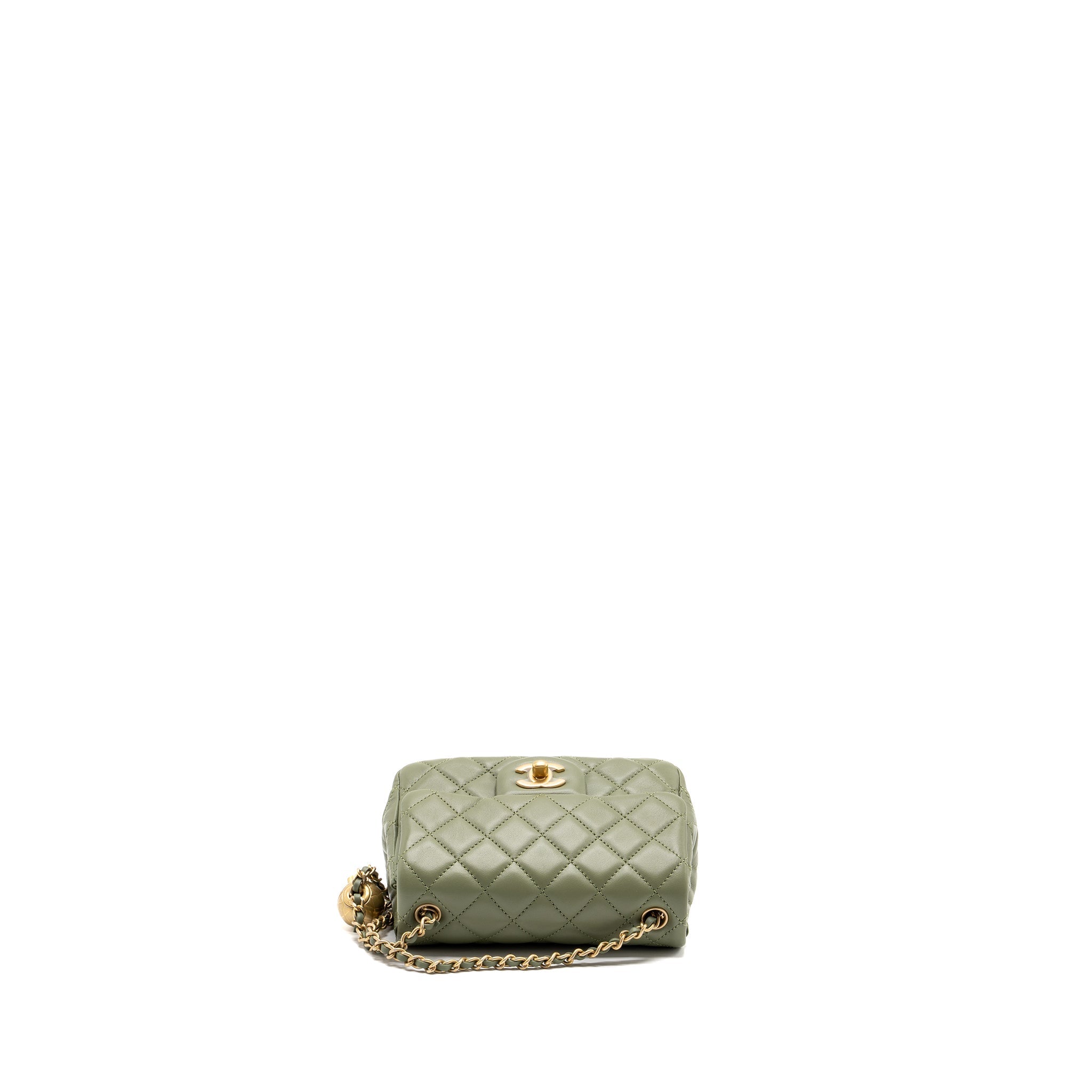 CHANEL PEARL CRUSH MINI SQUARE FLAP BAG LAMBSKIN GREEN GHW (MICROCHIP)