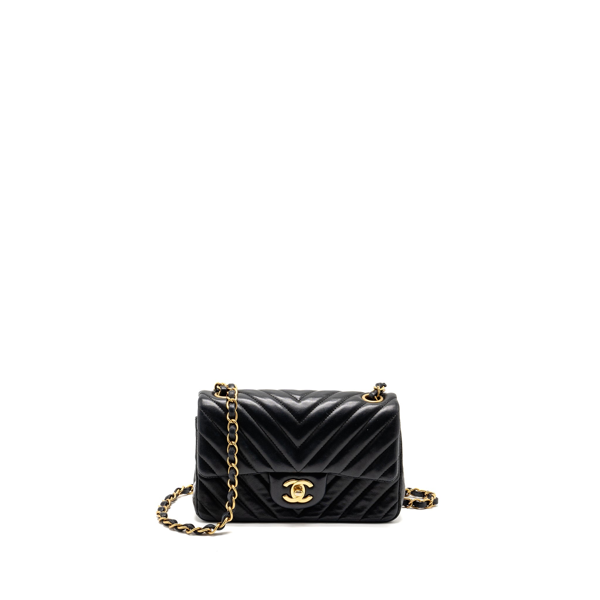 CHANEL MINI RECTANGULAR FLAP BAG CHEVRON LAMBSKIN BLACK GHW
