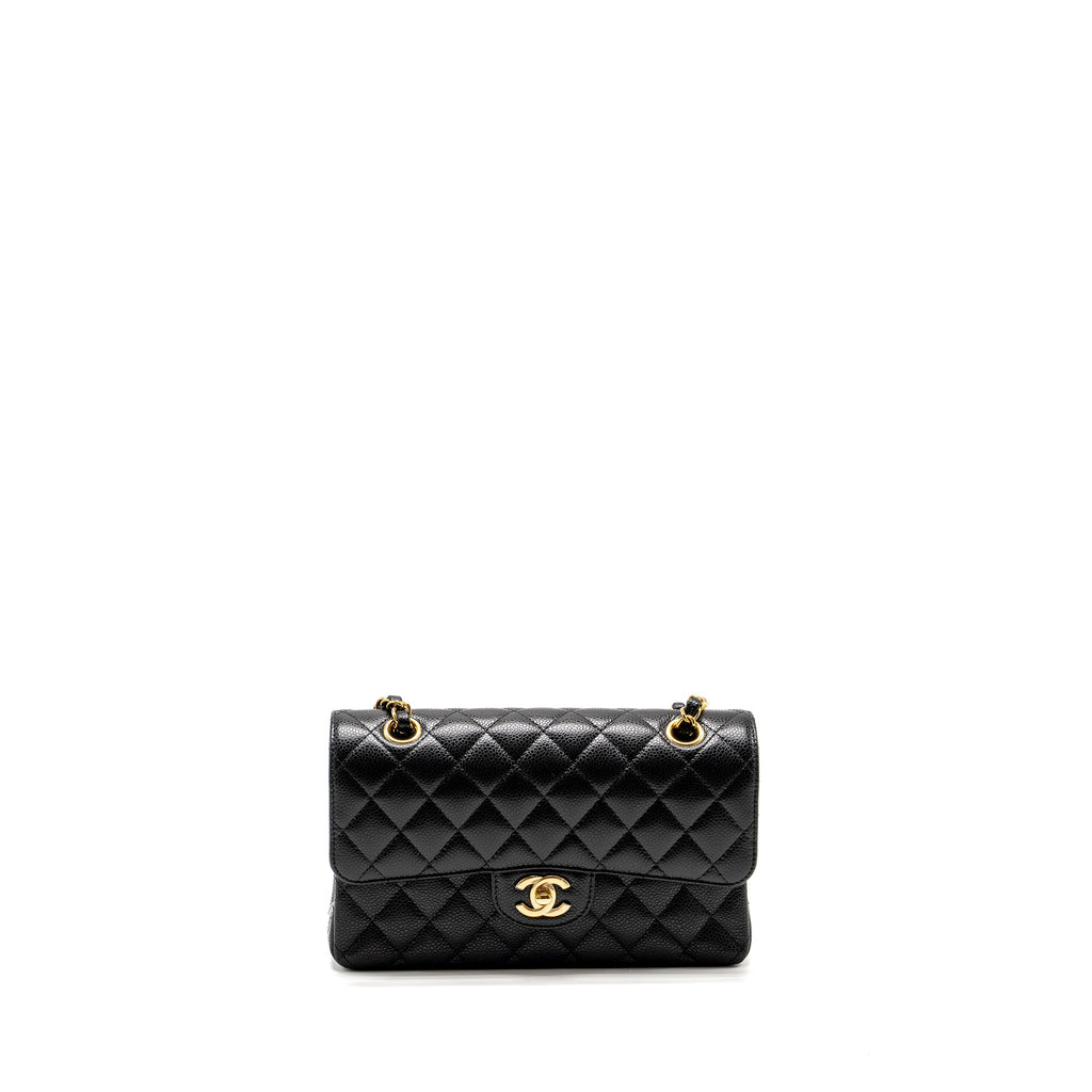 CHANEL SMALL CLASSIC DOUBLE FLAP BAG CAVIAR BLACK GHW (MICROCHIP)