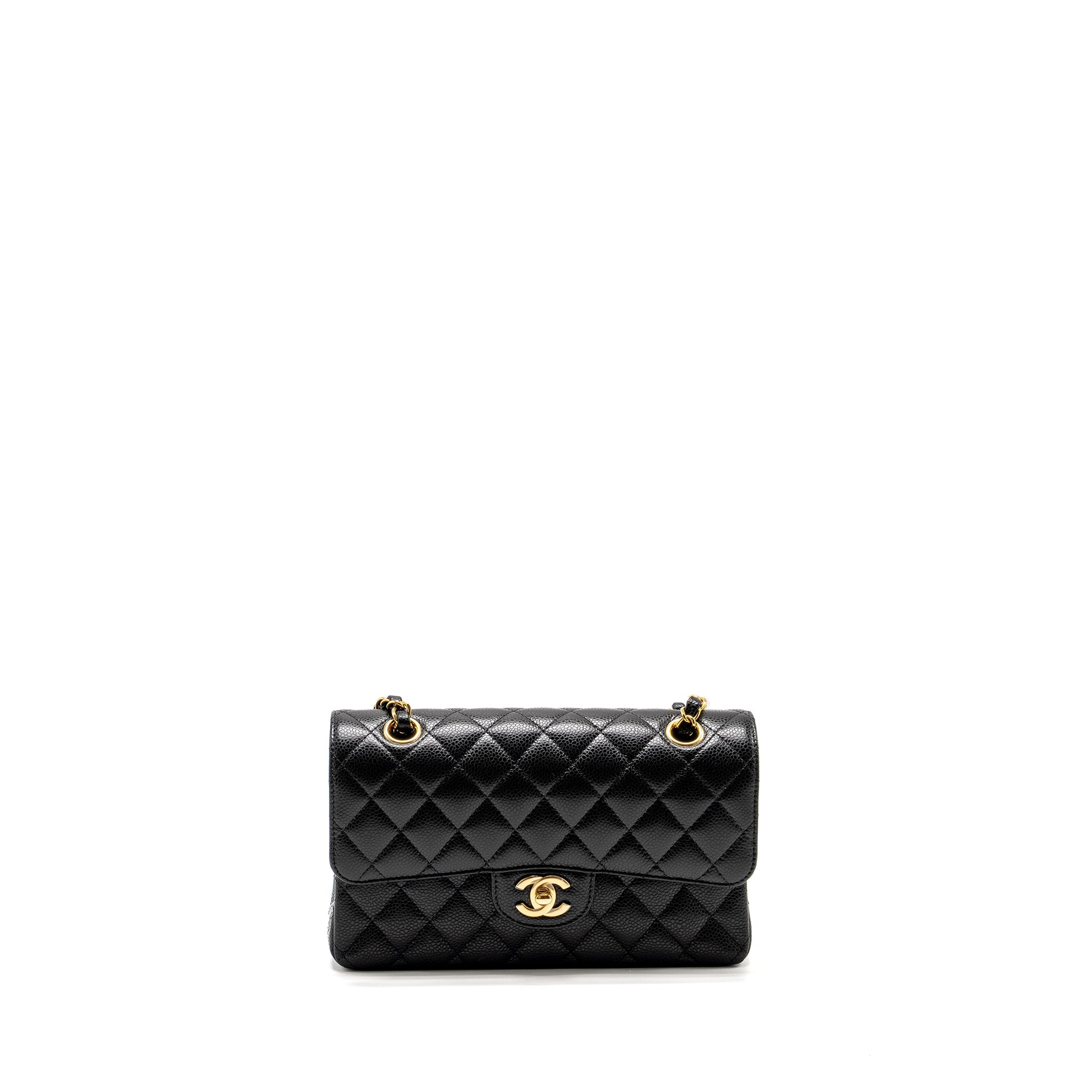 CHANEL SMALL CLASSIC DOUBLE FLAP BAG CAVIAR BLACK GHW (MICROCHIP)