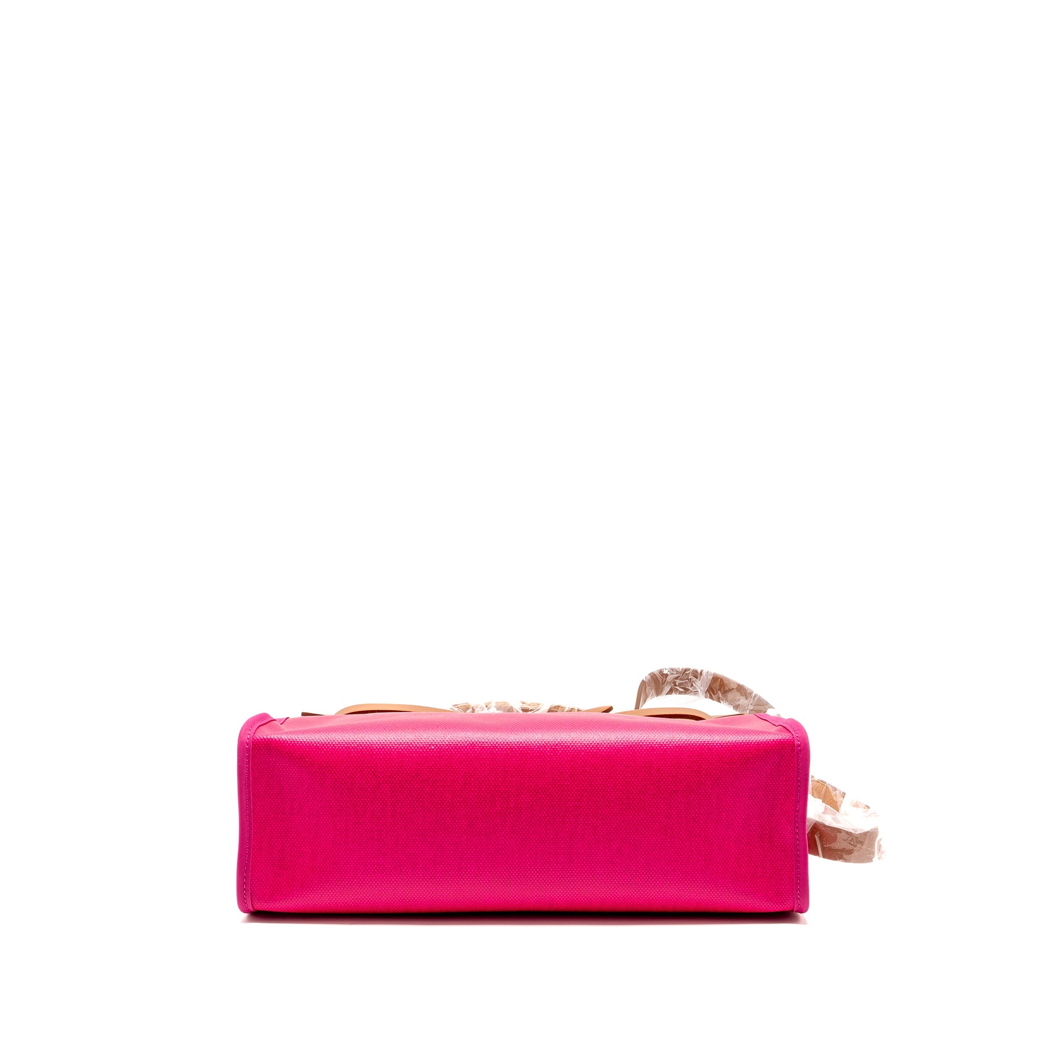 HERMES HERBAG 31 ZIP BAG TOILE H BERLINER CANVAS / HUNTER ROSE SHOCKING / BEIGE / FAUVE SHW