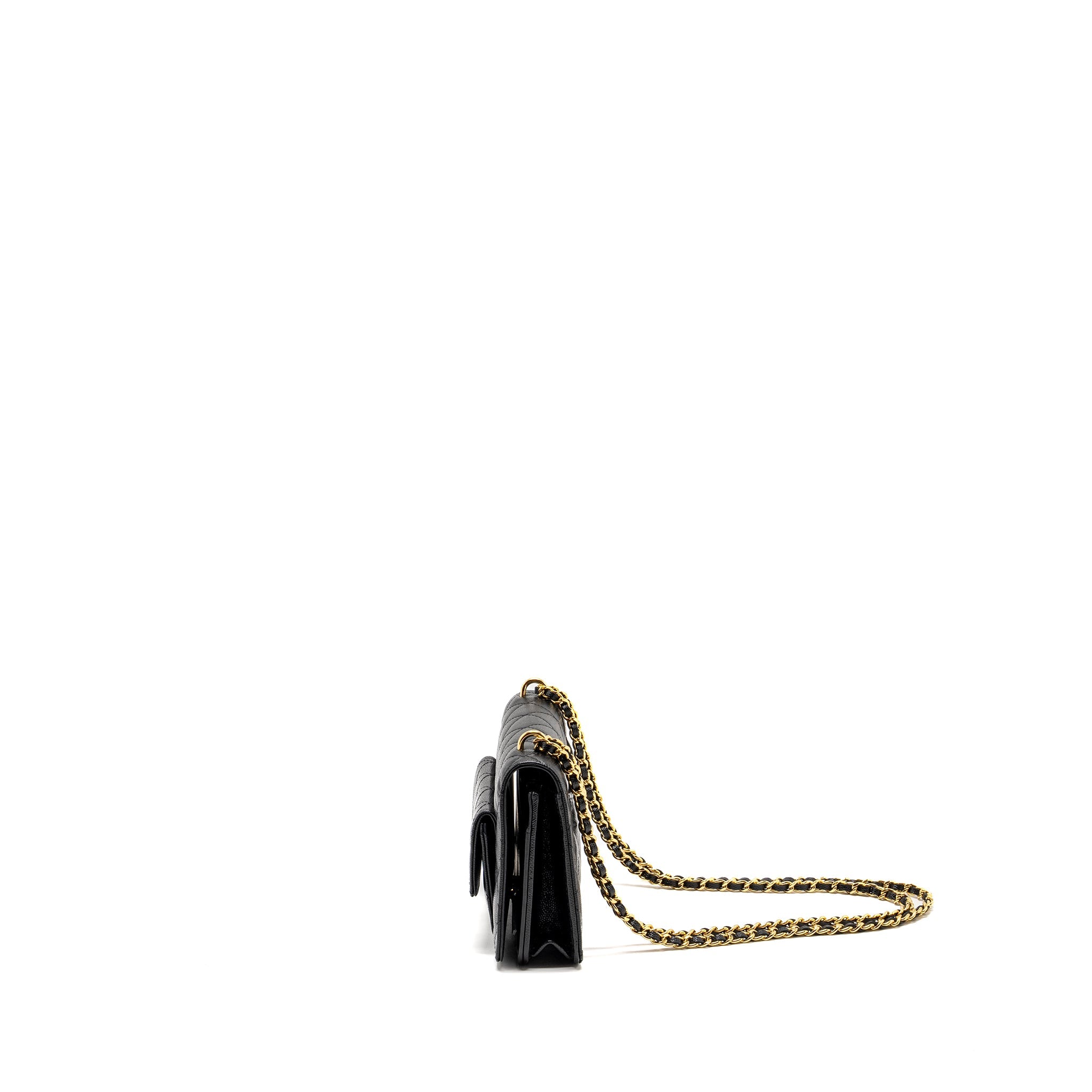 CHANEL FLAP WALLET WITH CHAIN CAVIAR BLACK GHW (MICROCHIP)