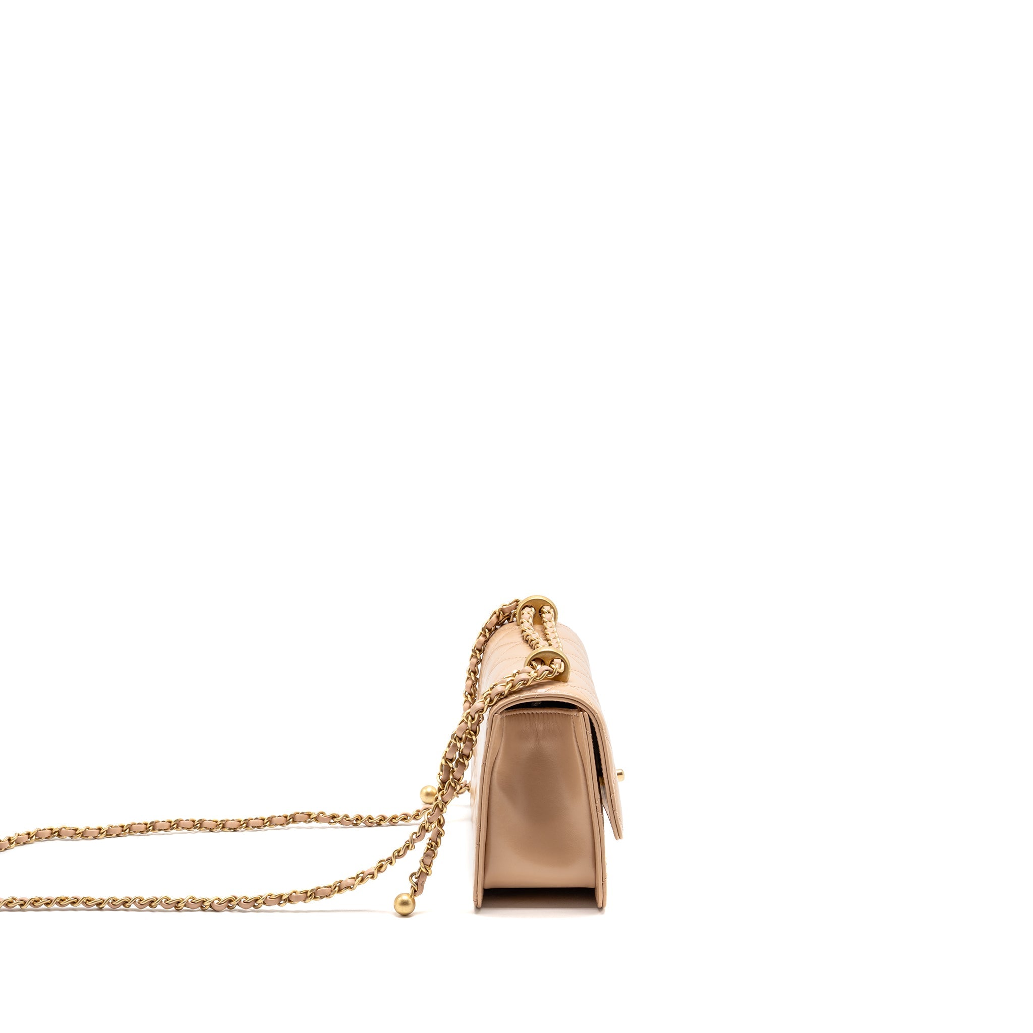 CHANEL GOLD CRUSH MINI FLAP BAG CALFSKIN BEIGE GHW (MICROCHIP)