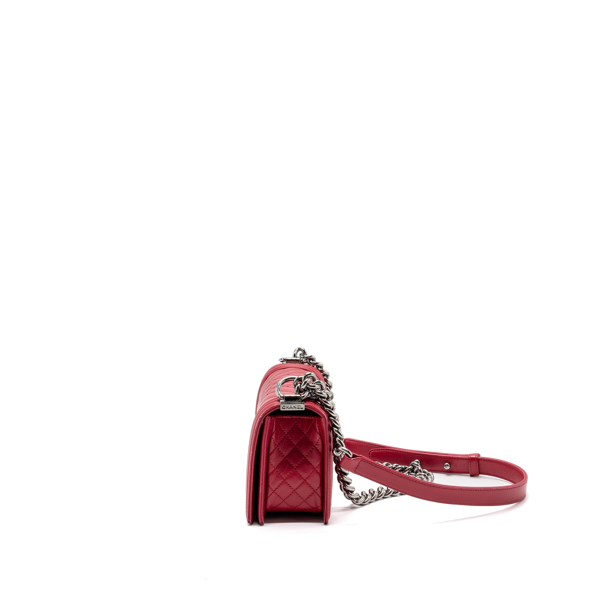 CHANEL SMALL BOY BAG CALFSKIN RED SHW