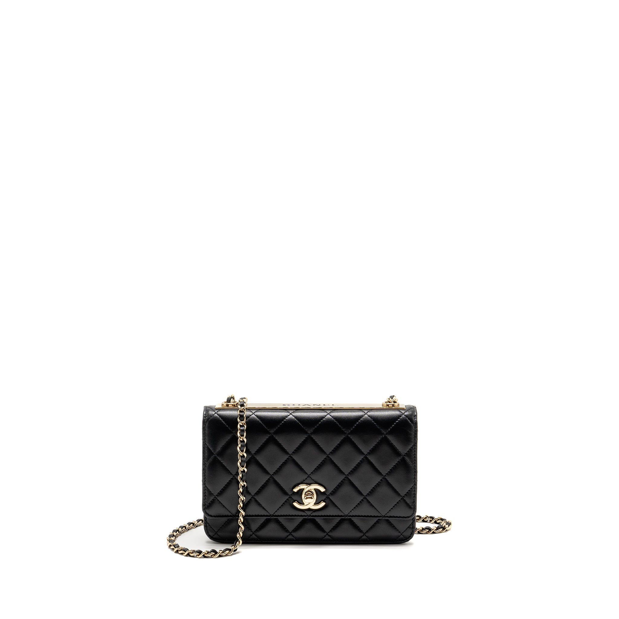 CHANEL TRENDY CC WALLET ON CHAIN LAMBSKIN BLACK LGHW (MICROCHIP)