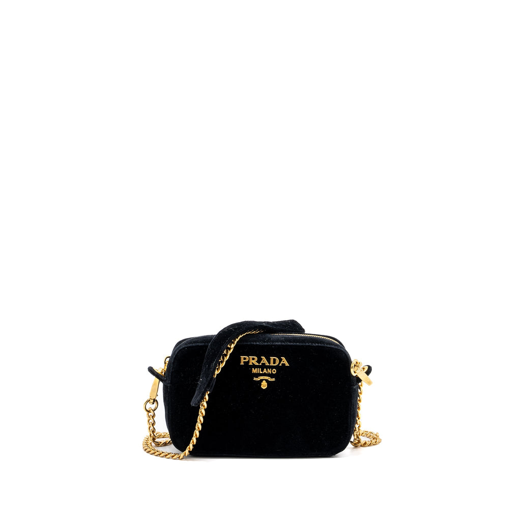PRADA CAMERA BAG VELVET BLACK GHW