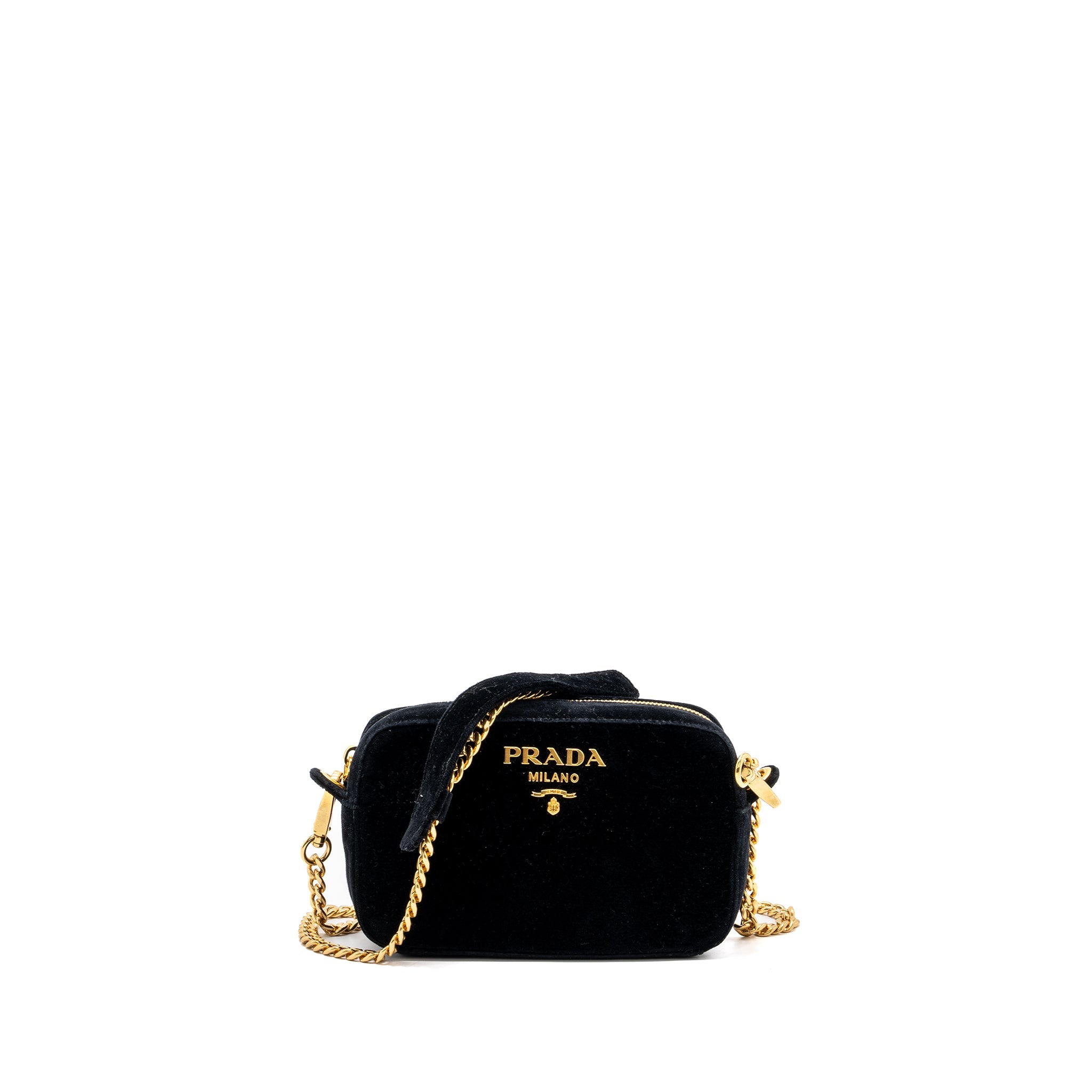 PRADA CAMERA BAG VELVET BLACK GHW