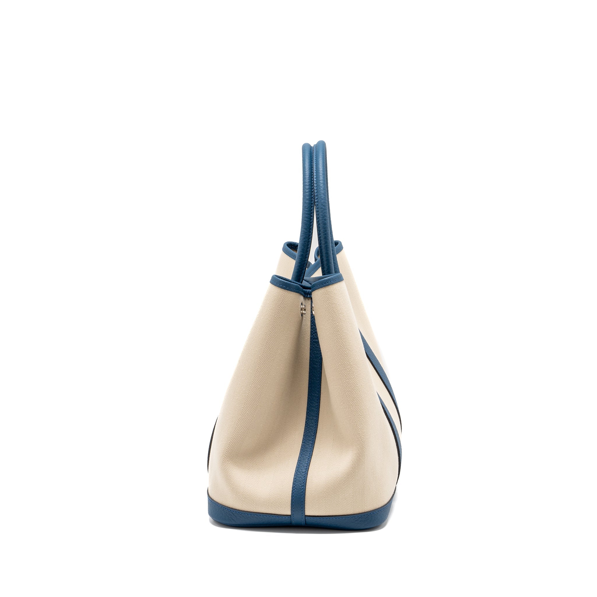 HERMES GARDEN PARTY 36 VACHE COUNTRY LEATHER/CNAVAS CRAIE /BLEU OUTREMER SHW