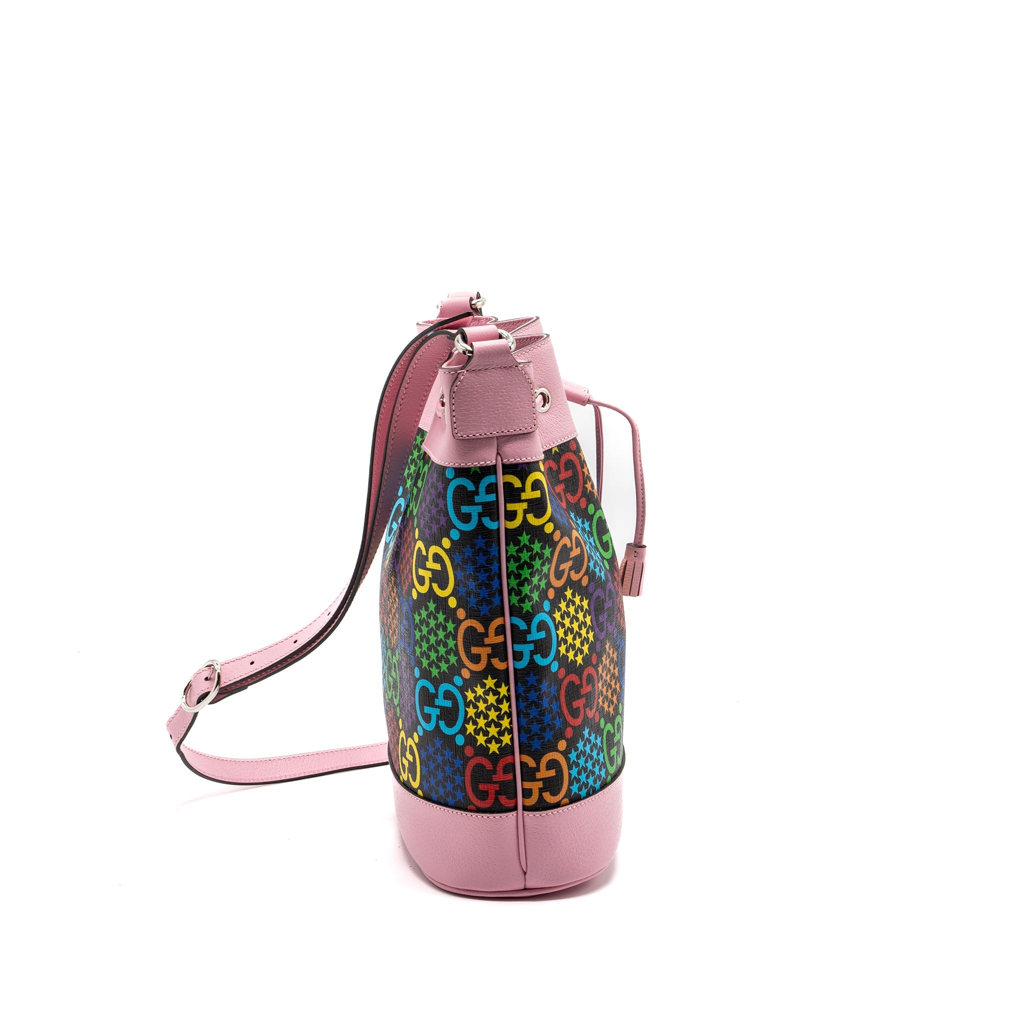 GUCCI LARGE DRAWSTRING BUCKET BAG MULTICOLOUR BLACK / PINK SHW