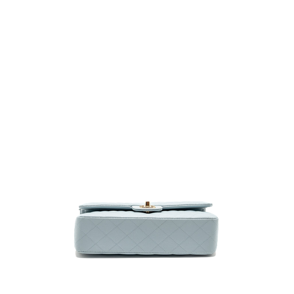 CHANEL MEDIUM CLASSIC DOUBLE FLAP BAG CAVIAR LIGHT BLUE LGHW (MICROCHIP)