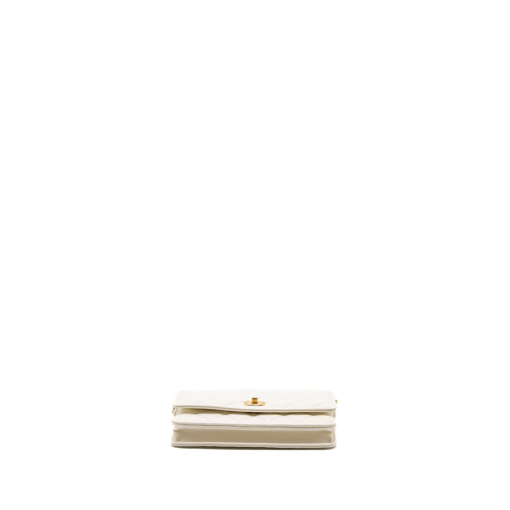 CHANEL PEARL CRUSH WALLET ON CHAIN LAMBSKIN WHITE GHW (MICROCHIP)