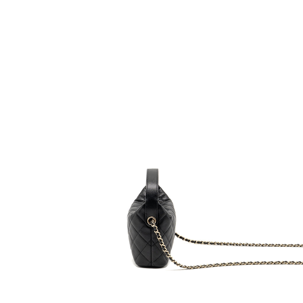 CHANEL QUILTED HOBO BAG WITH CHAIN CAVIAR BLACK LGHW (MICROCHIP)