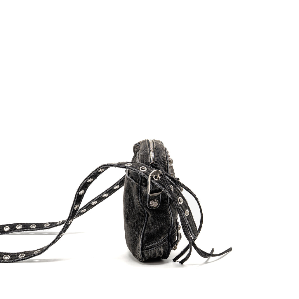 BALENCIAGA LE CAGOLE CROSSBODY BAG DENIM BLACK SHW