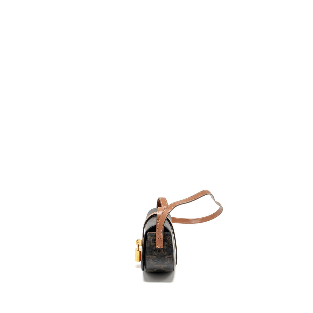 CELINE CLUTCH ON STRAP TABOU TRIOMPHE CANVAS/CALFSKIN TAN GHW