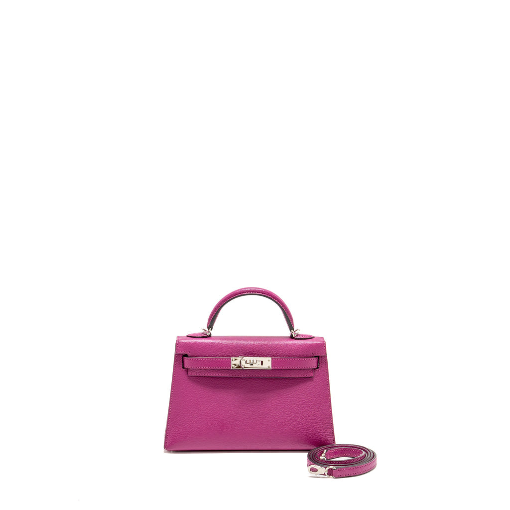 HERMES MINI KELLY CHÈVRE MYSORE ROSE POURPRE SHW
