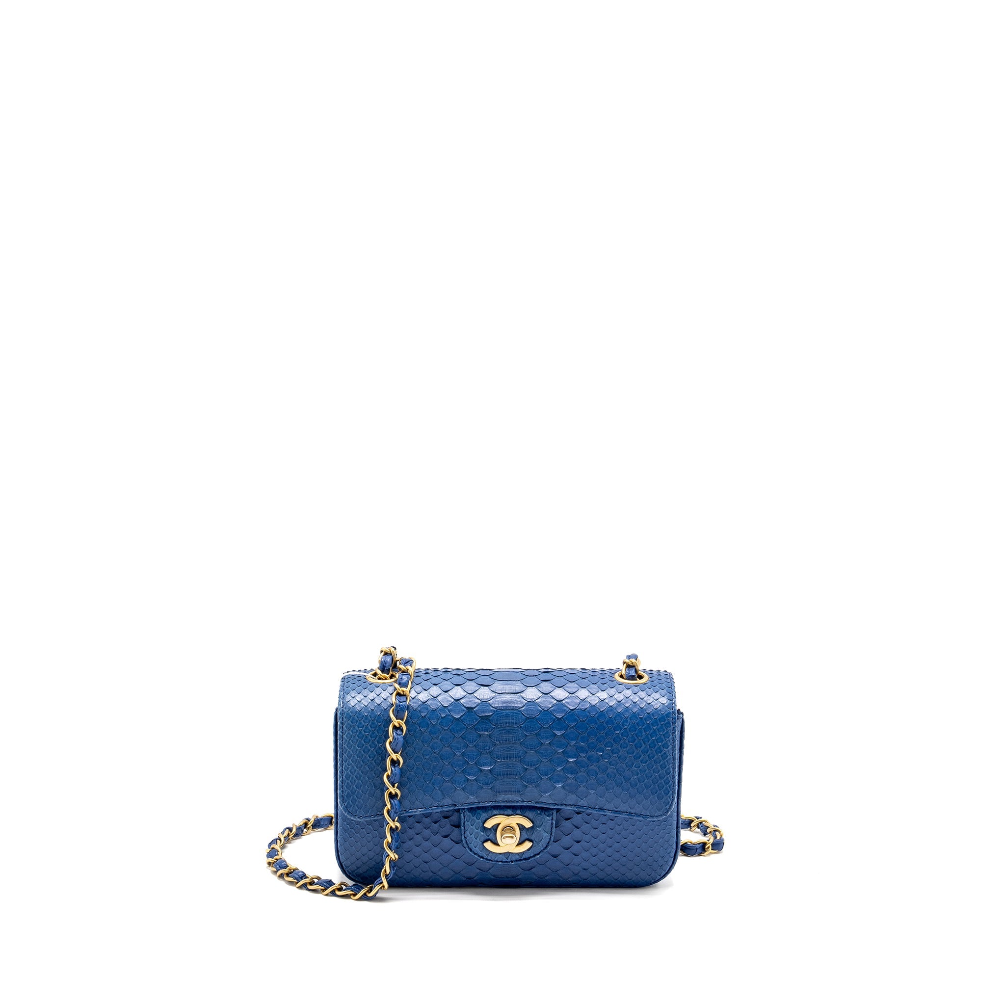 CHANEL MINI RECTANGULAR FLAP BAG PYTHON BLUE GHW
