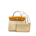 HERMES HERBAG 31 ZIP BAG CANVAS / HUNTER BETON / NATURAL SABLE GHW