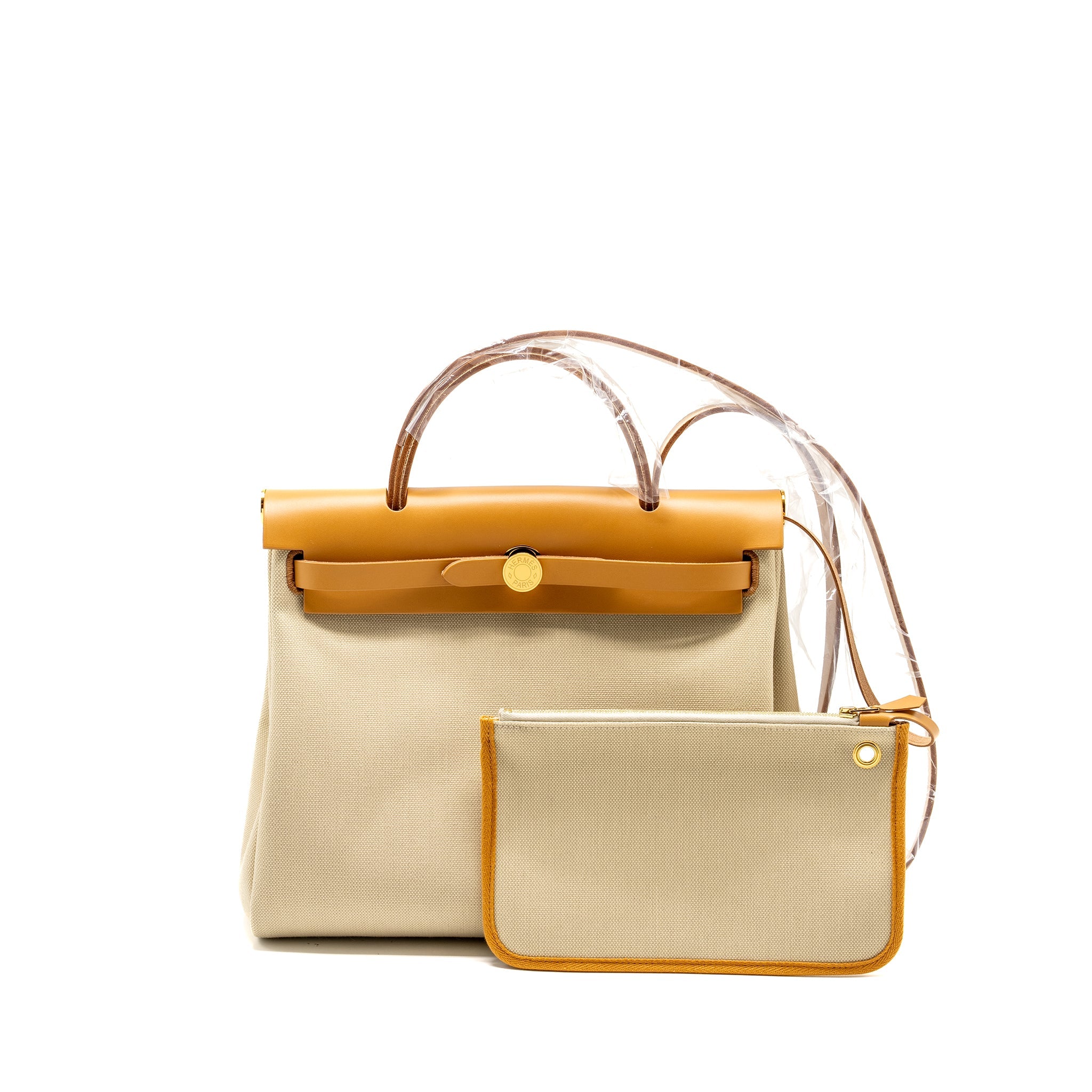 HERMES HERBAG 31 ZIP BAG CANVAS / HUNTER BETON / NATURAL SABLE GHW