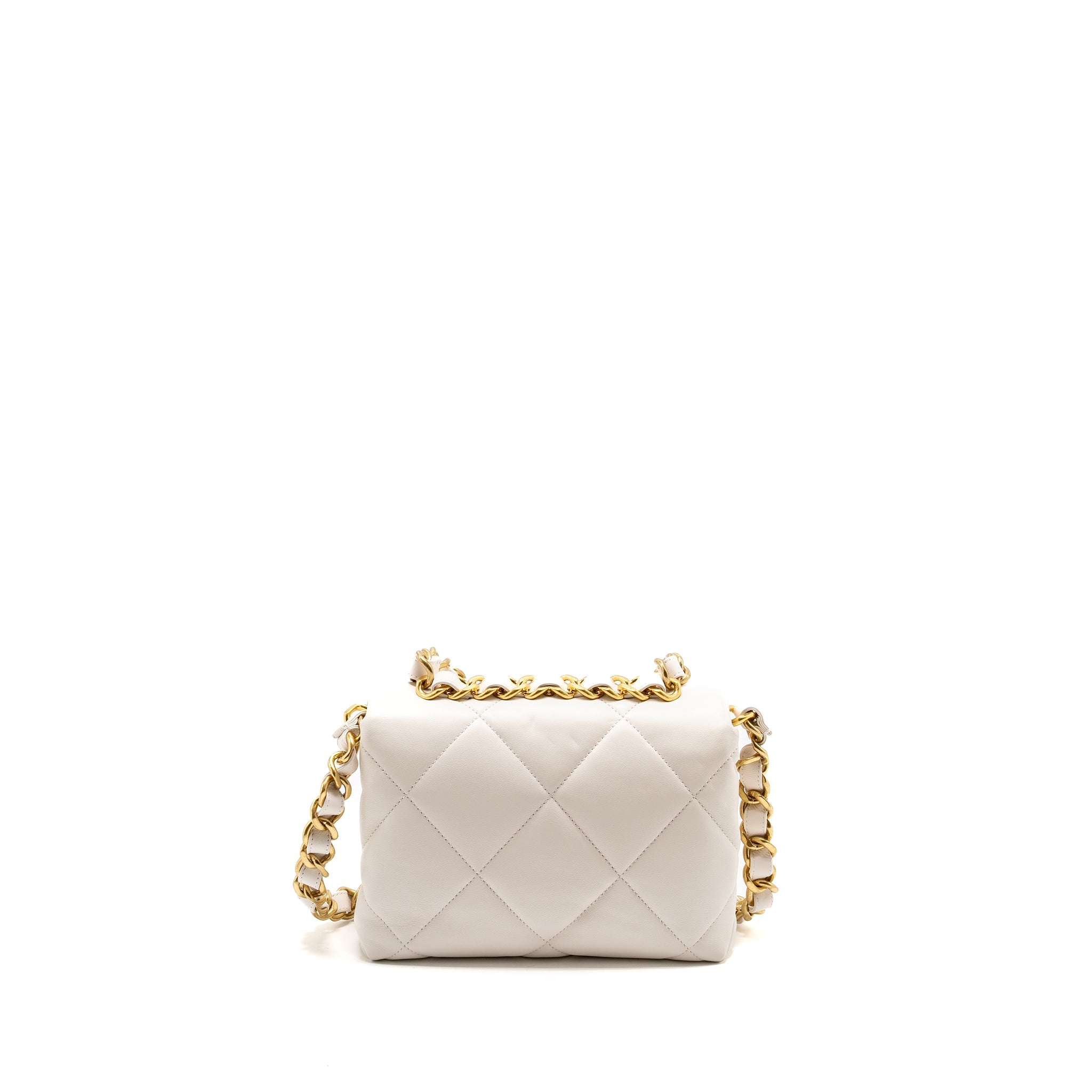 CHANEL 22B CHAIN CUSHION FLAP BAG LAMBSKIN WHITE GHW (MICROCHIP)