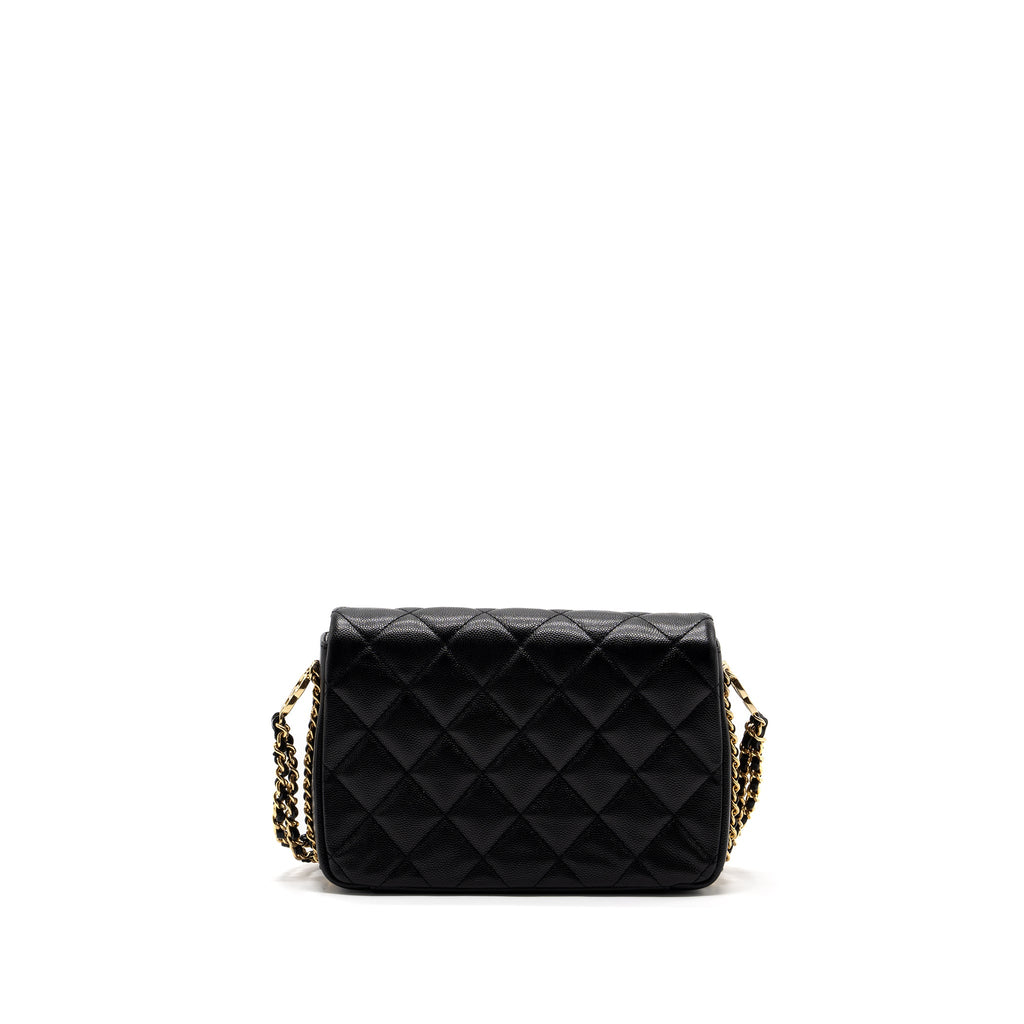 CHANEL 23C FLAP BAG WITH CC LOGO CHAIN CAVIAR BLACK GHW (MICROCHIP)