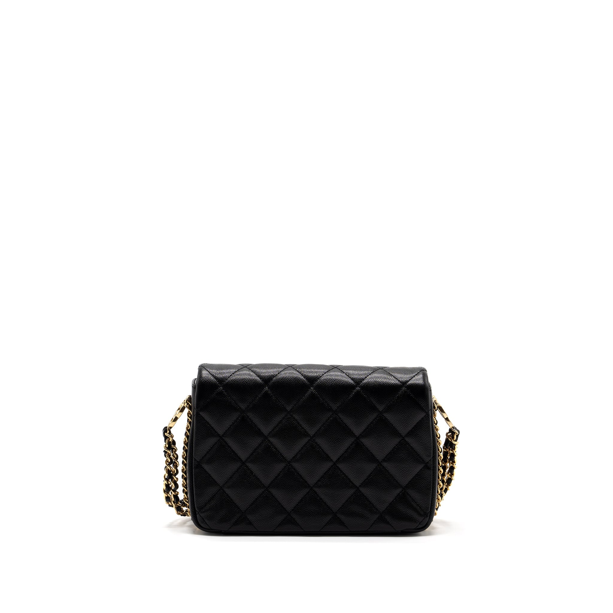 CHANEL 23C FLAP BAG WITH CC LOGO CHAIN CAVIAR BLACK GHW (MICROCHIP)