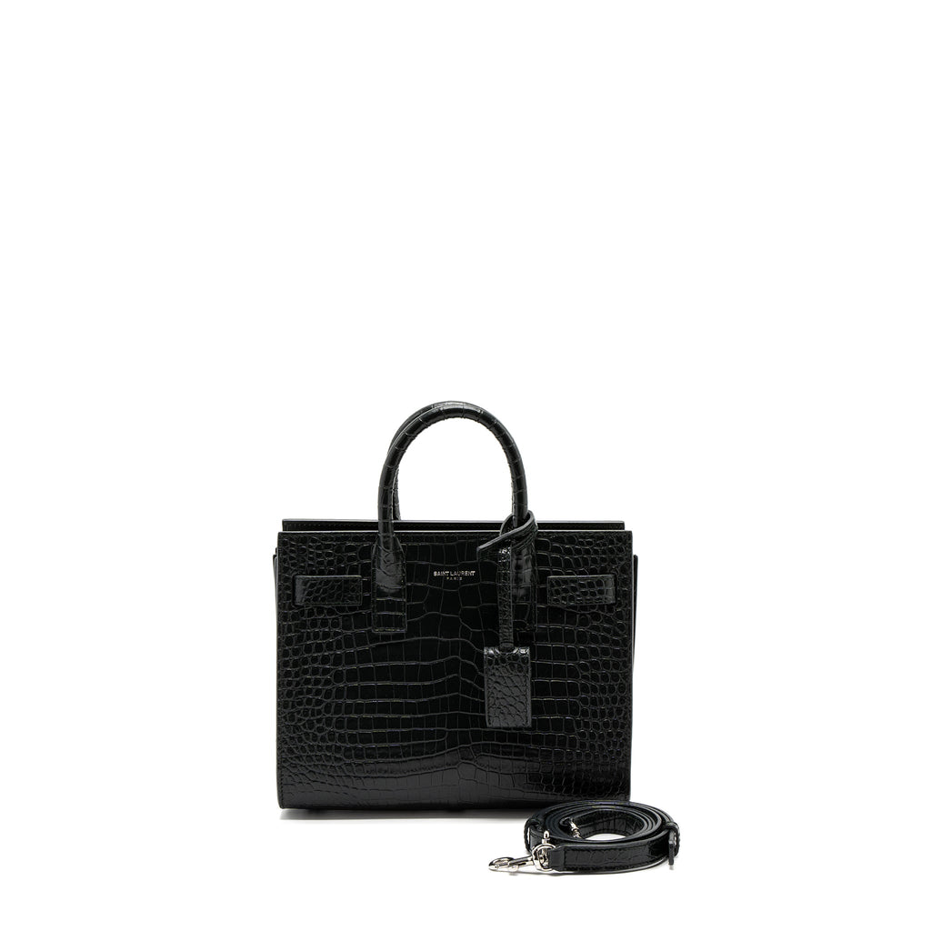 SAINT LAURENT SAC DE JOUR NANO CROC EMBOSSED CALFSKIN DARK GREEN SHW