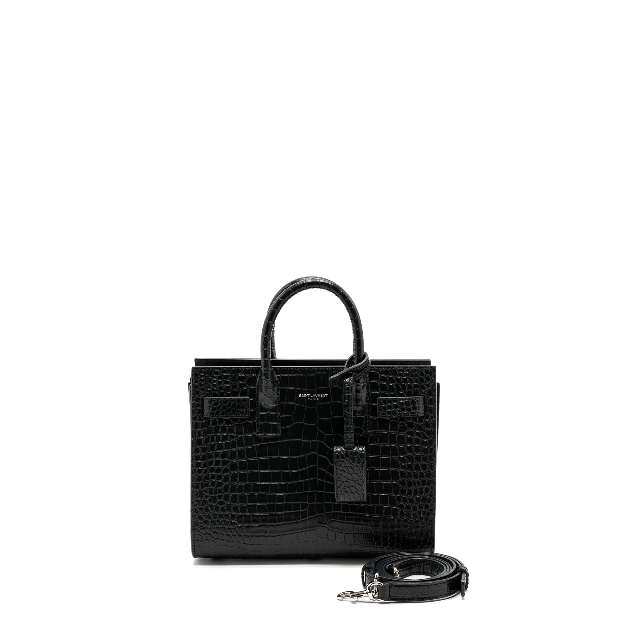SAINT LAURENT SAC DE JOUR NANO CROC EMBOSSED CALFSKIN DARK GREEN SHW