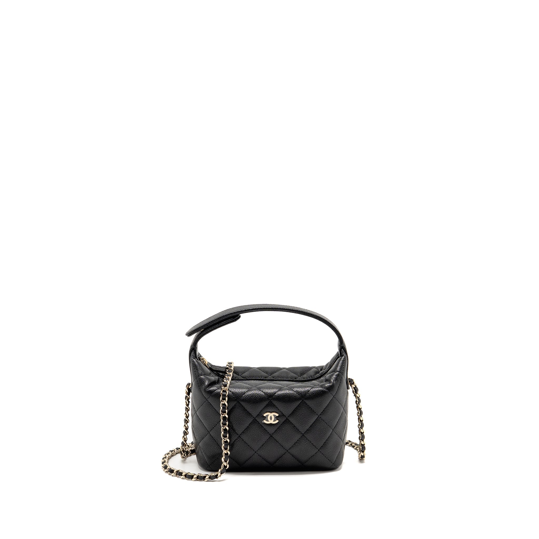 CHANEL QUILTED HOBO BAG WITH CHAIN CAVIAR BLACK LGHW (MICROCHIP)