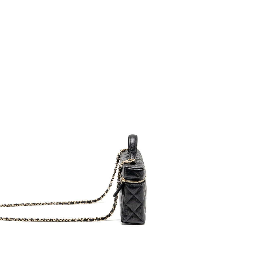 CHANEL 25P CC TOP HANDLE VANITY WITH CHAIN CAVIAR BLACK LGHW (MICROCHIP)