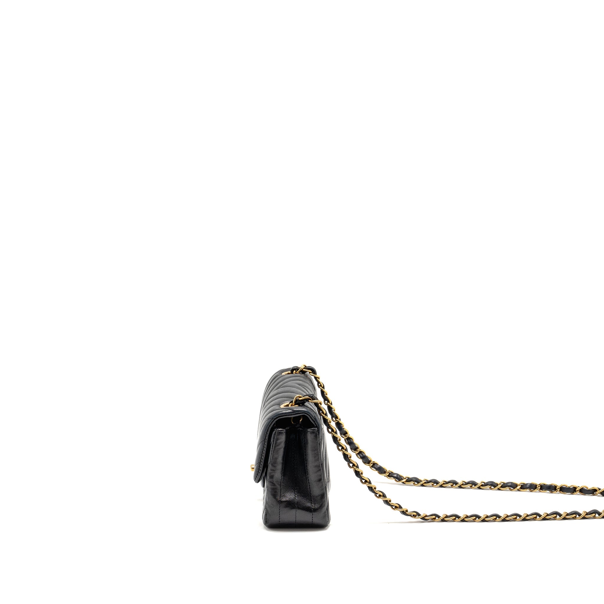 CHANEL MINI RECTANGULAR FLAP BAG CHEVRON LAMBSKIN BLACK GHW