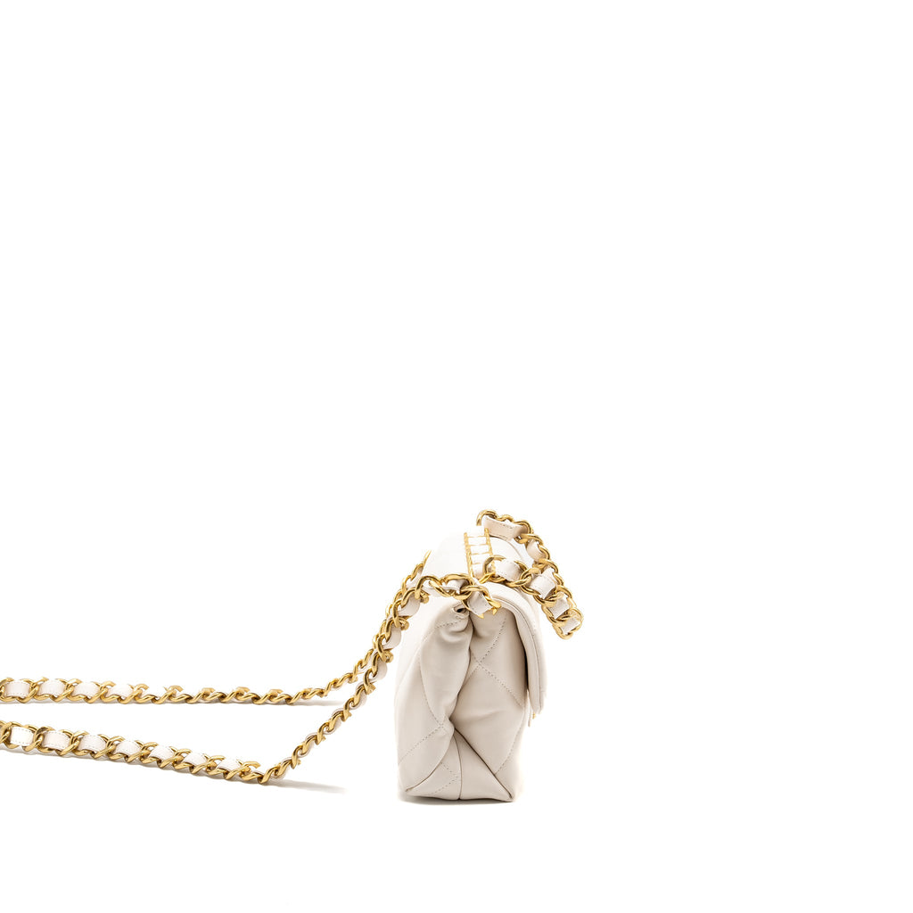CHANEL 22B CHAIN CUSHION FLAP BAG LAMBSKIN WHITE GHW (MICROCHIP)
