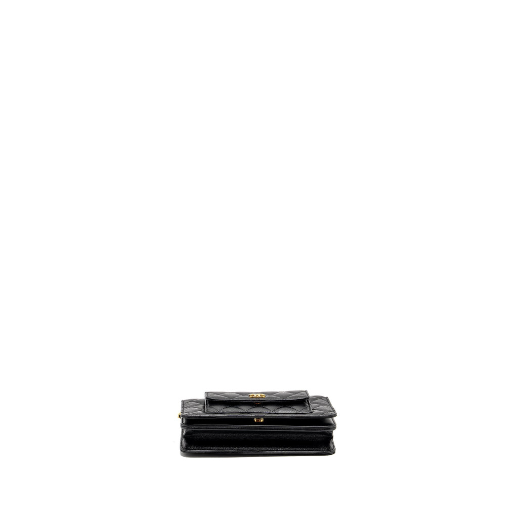 CHANEL FLAP WALLET WITH CHAIN CAVIAR BLACK GHW (MICROCHIP)