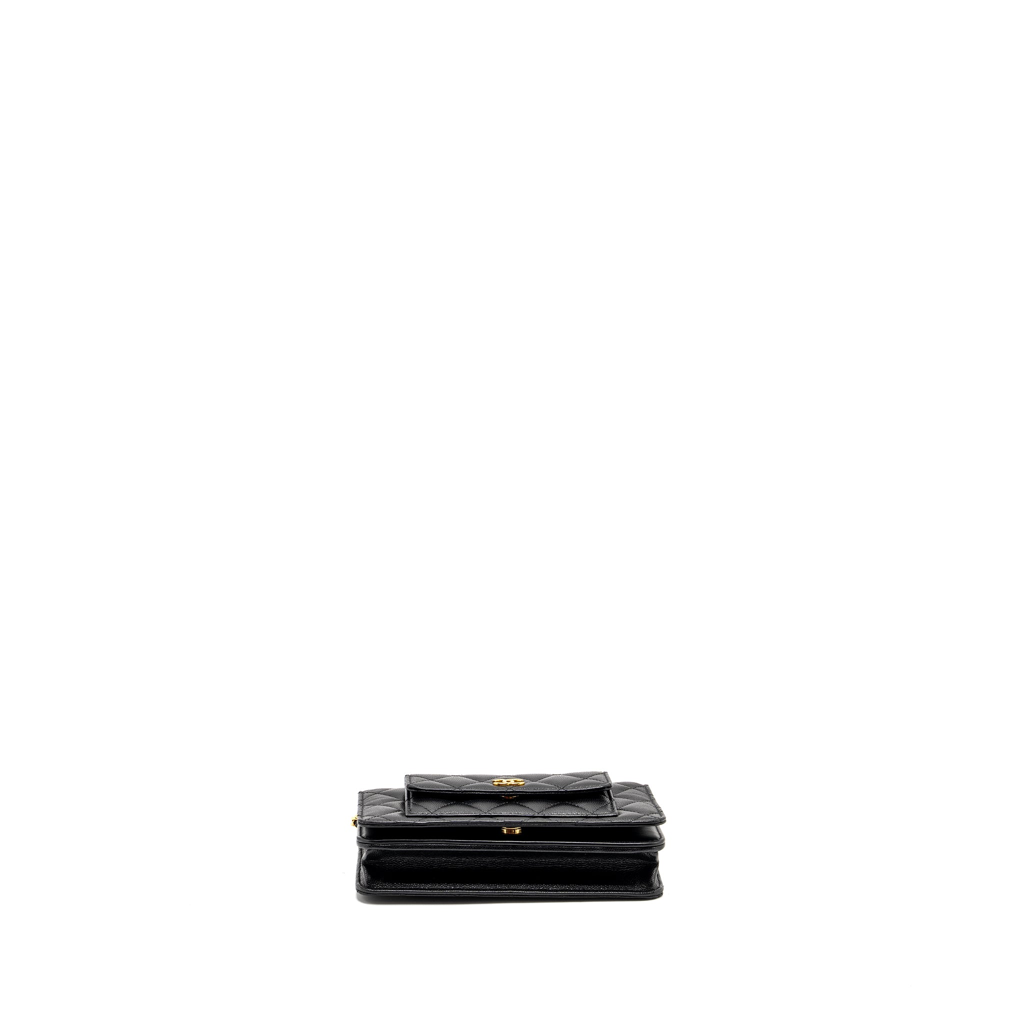 CHANEL FLAP WALLET WITH CHAIN CAVIAR BLACK GHW (MICROCHIP)