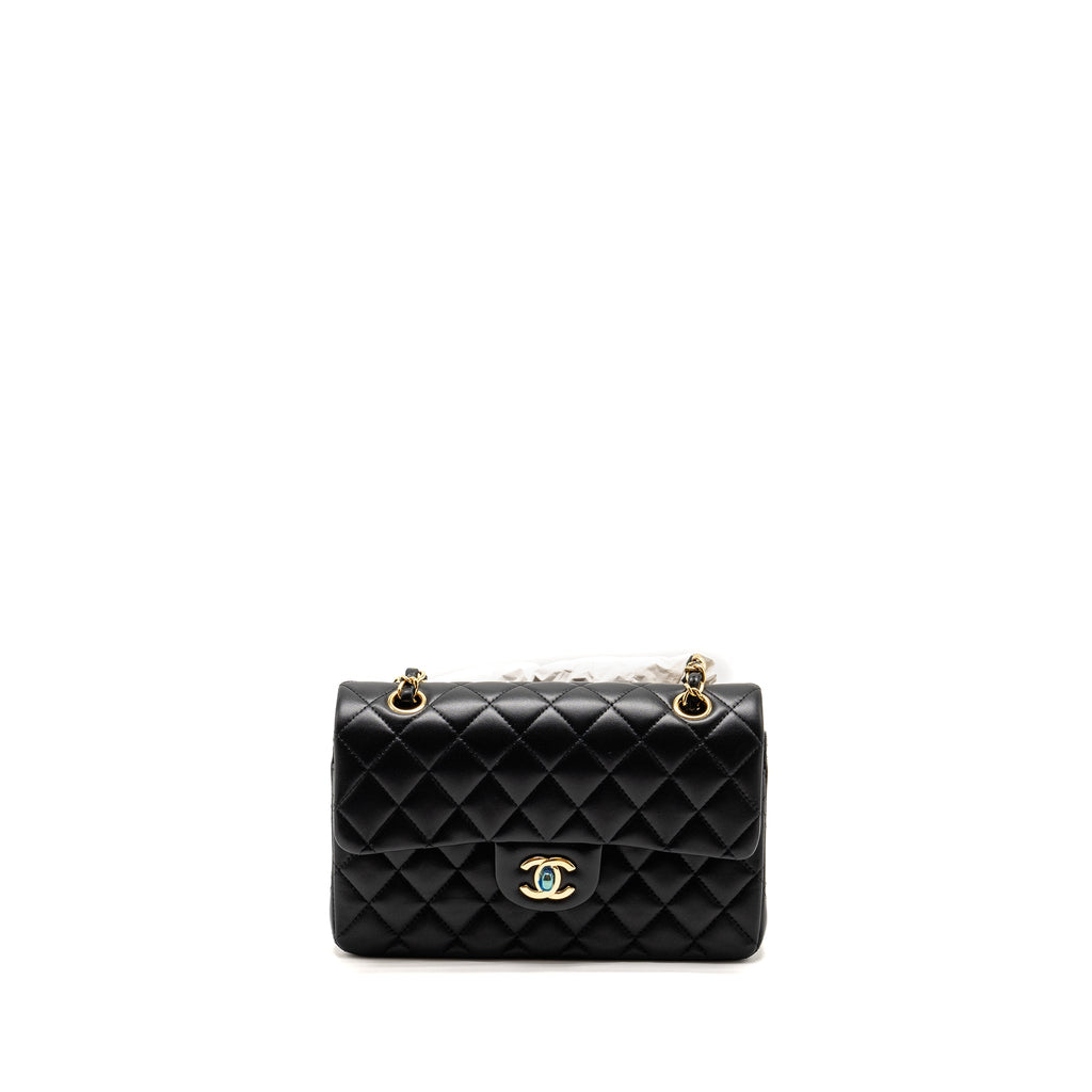 CHANEL SMALL CLASSIC DOUBLE FLAP BAG LAMBSKIN BLACK GHW(MICROCHIP)