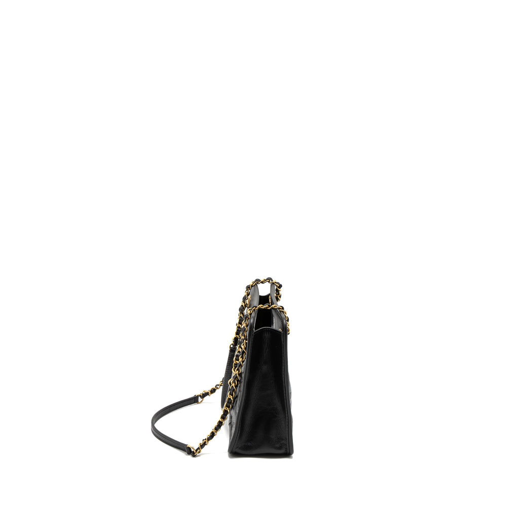CHANEL 23S CLUTCH BAG WITH CHAIN CALFSKIN BLACK BRUSHED GHW (MICROCHIP)